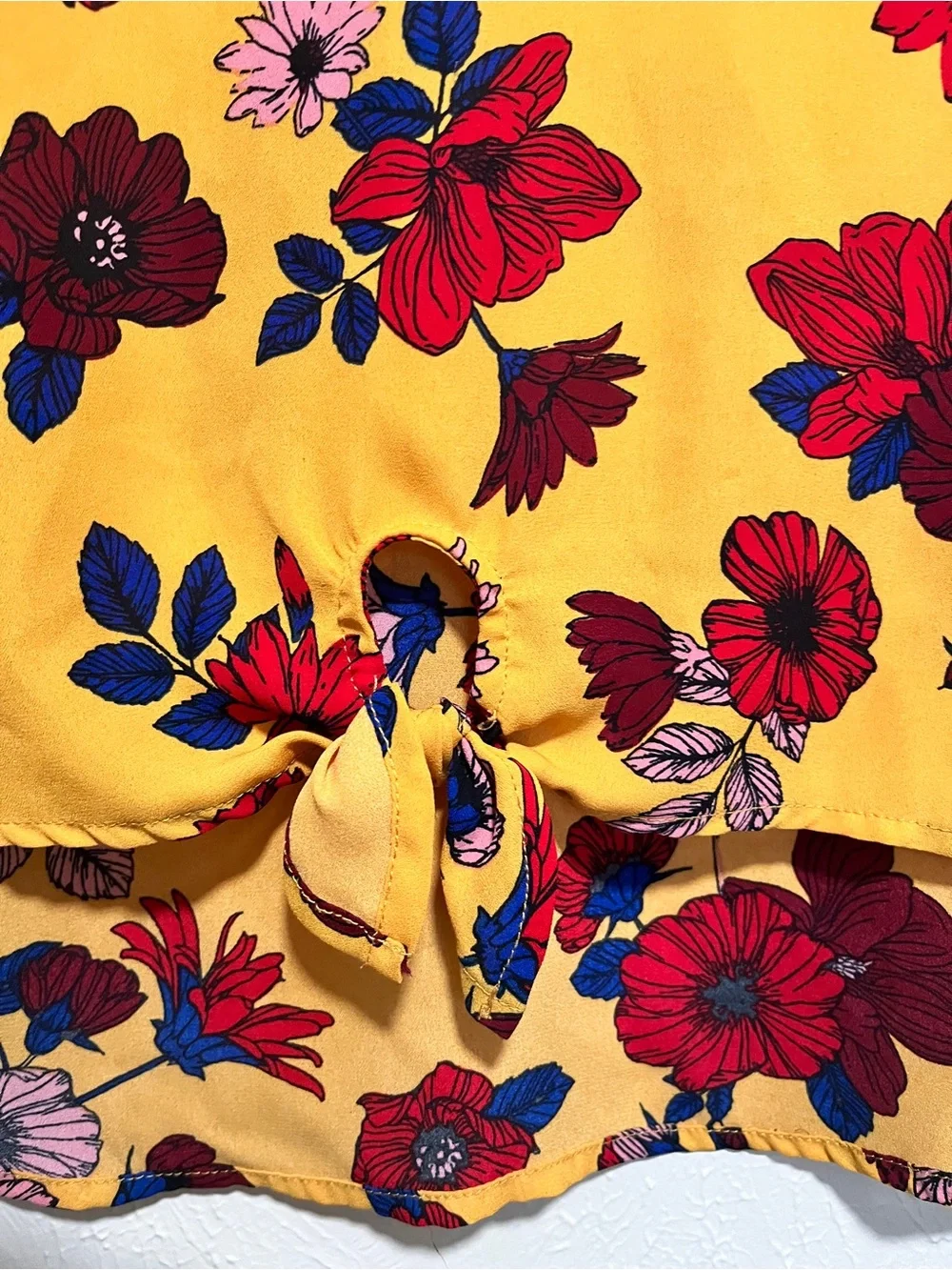 art class Mustard Floral Tie-Front Blouse
